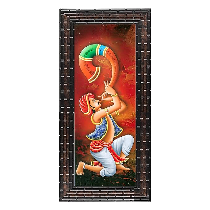 Indianara 3 PC Set of Rajasthani Folk Music & Dance Paintings (1084) Without Glass 5.2 X 12.5, 9.5 X 12.5, 5.2 X 12.5 INCH (Indr1084)(multicolor1084)