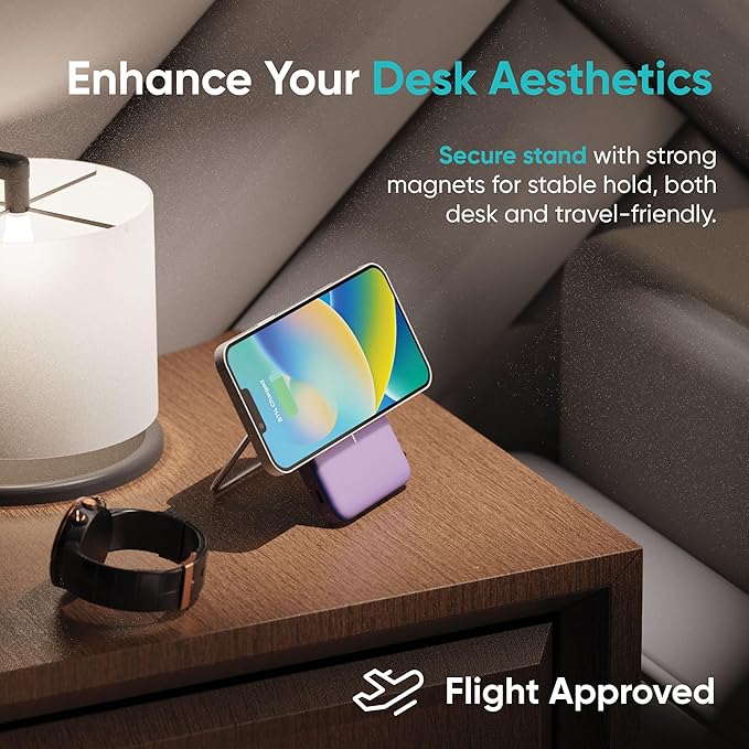 Ambrane 10000mAh MagSafe Powerbank with Stand 22.5W Wired & 15W Wireless Fast Charging Dual Input (Type-C & Lightning) | Triple Output | for iPhone 16/15/14/13/12 & Android Devices (PB11, Purple)
