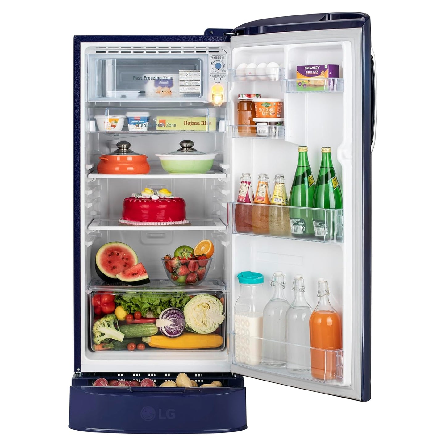 LG 185 L 5 Star Direct Cool Smart Inverter Compressor Single Door Refrigerator (GL-D201ABIU, Blue ILAN, Moist N Fresh, Auto Smart Connect with Base Stand Drawer)