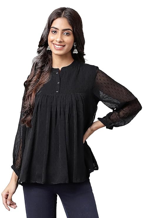 lack Dobby Chiffon Solid Empire Top
