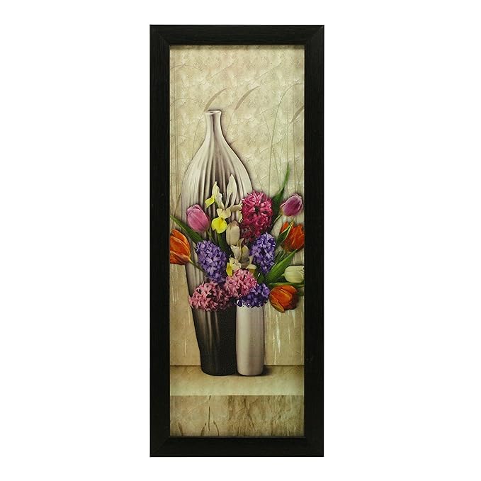 3 Pc Set of Floral Paintings (1056) Without Glass 5.2 X 12.5, 9.5 X 12.5, 5.2 X 12.5 Inch-Multicolour