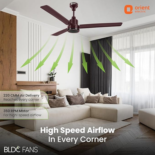 Orient Electric 1200 mm Zeno BLDC | BLDC energy saving ceiling fan with Remote |BEE 5-star rated | Saves up to 50% on electricity bills | 3-year warranty by Orient | Brown, pack of 1