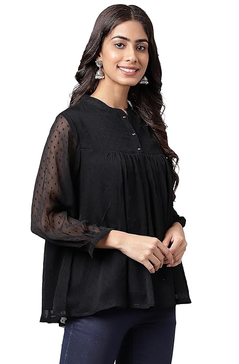 lack Dobby Chiffon Solid Empire Top