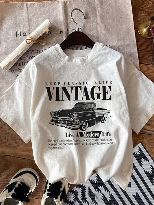 Jawdrobe Cotton Blend Oversized Fit Half Sleeve Printed Round Neck T-Shirt for Women