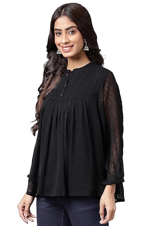 lack Dobby Chiffon Solid Empire Top