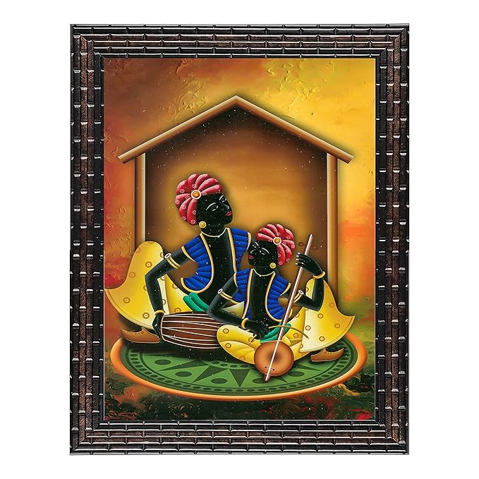 Indianara 3 PC Set of Rajasthani Folk Music & Dance Paintings (1084) Without Glass 5.2 X 12.5, 9.5 X 12.5, 5.2 X 12.5 INCH (Indr1084)(multicolor1084)