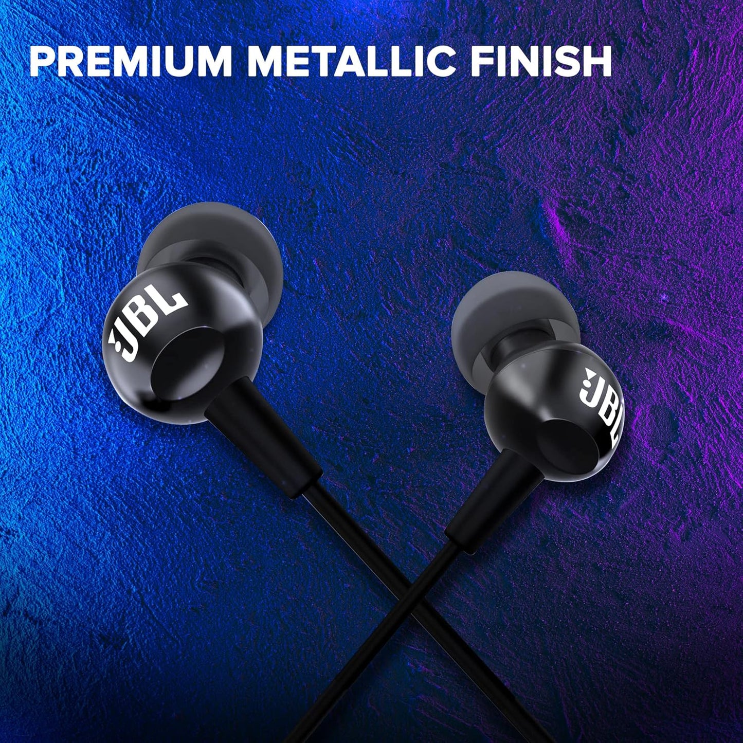 JBL C100SI Wired In Ear Headphones with Mic, JBL Pure Bass Sound, One Button Multi-function Remote, Premium Metallic Finish, Angled Buds for Comfort fit (Black)