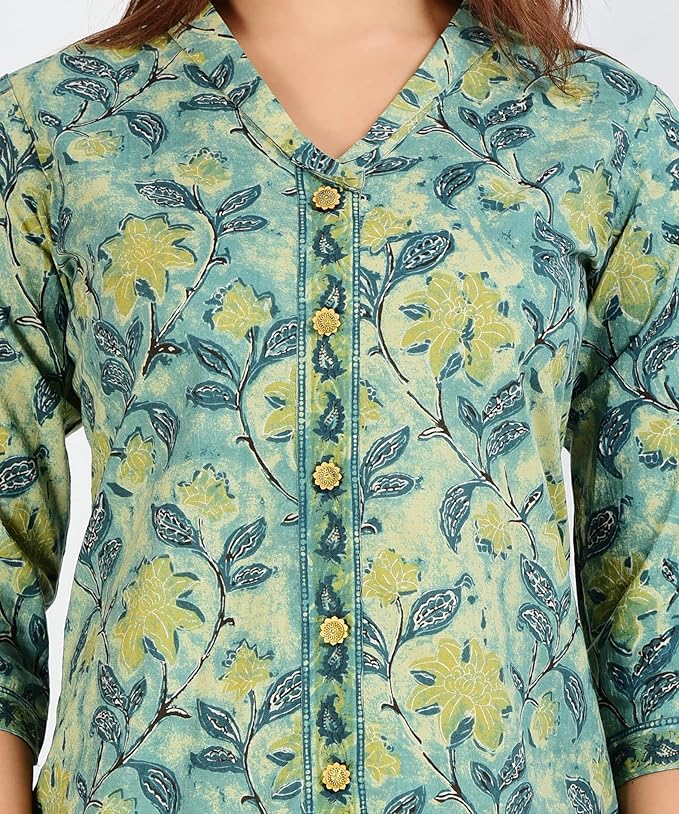 Jaipuri Cotton Floral Printed Shaded Shirt for Women (Top Style)