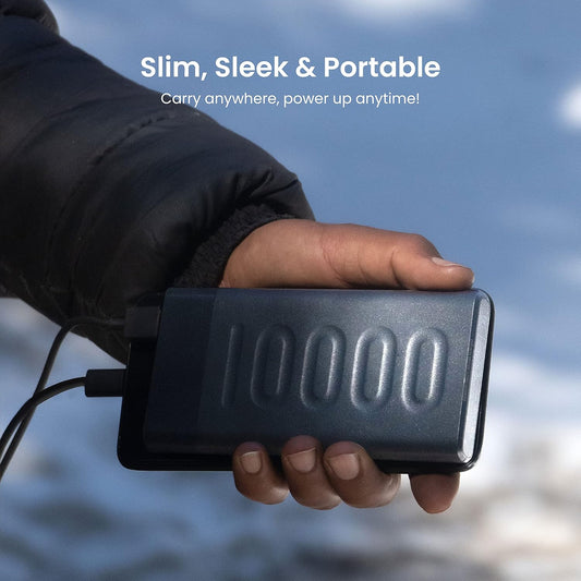 Ambrane 10000mAh Slim & Compact Powerbank, 22.5W Fast Charging, USB & Type C Output, Power Delivery, Quick Charge for iPhone, Android & Other Devices, Made in India + Type C Cable (Stylo 10, Black)