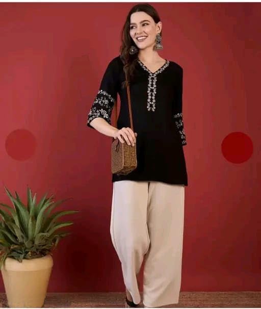 MAHIRA'S Comfort Short Kurti for Women | Indian Women's Tunics Tops | Rayon Top with 3/4 Designer Sleeves | Kurta Shirt Top for Ladies
