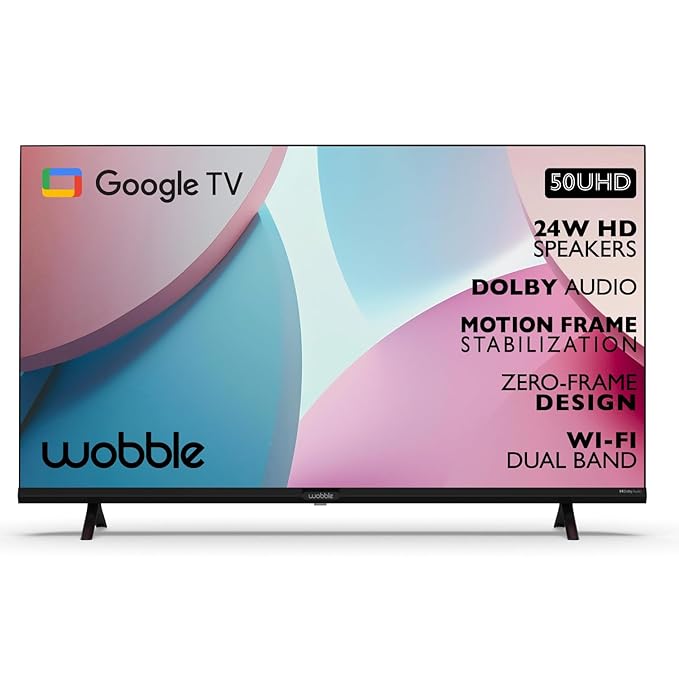 Wobble 127 cm (50 inches) UD Series 4K Ultra HD Smart LED Google TV WB50GTAW9602UDFL (Black)