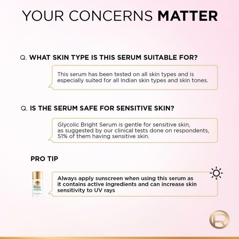 L'Oreal Paris Glycolic Bright 8% [Melasyl + Niacinamide] Face Serum for Brightening Dark Spots 15ml
