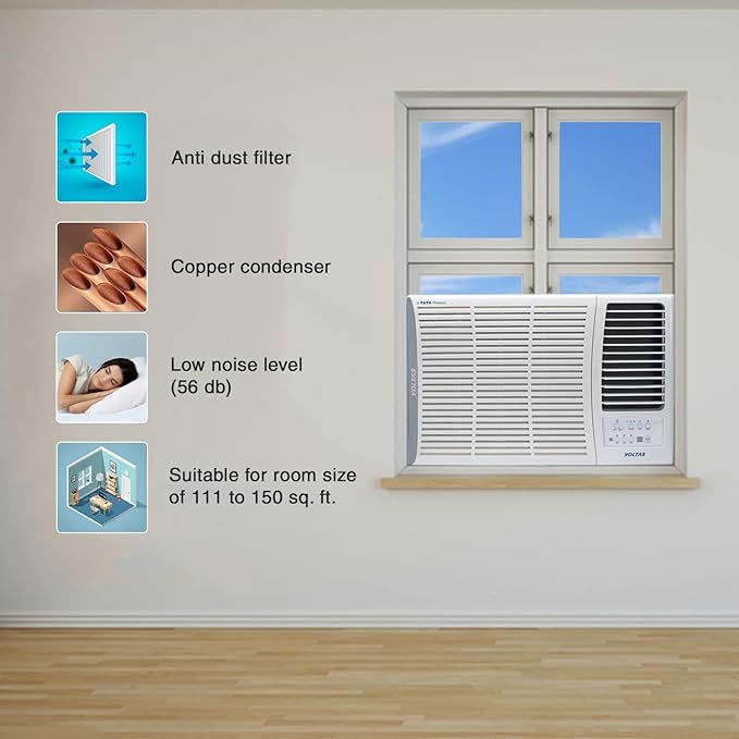 Voltas 1.5 Ton, 5 Star, Inverter Window AC (Copper, 2-in-1 Adjustable Mode, 2024 Model, 185V Vertis Elite, White)