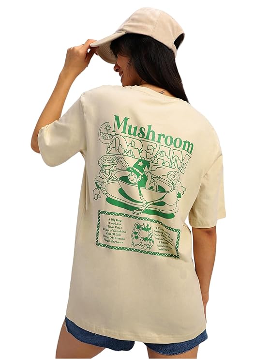 Baggy Fit Round Neck Drop Shoulder Swan White Back Graphic Printed T-Shirt for