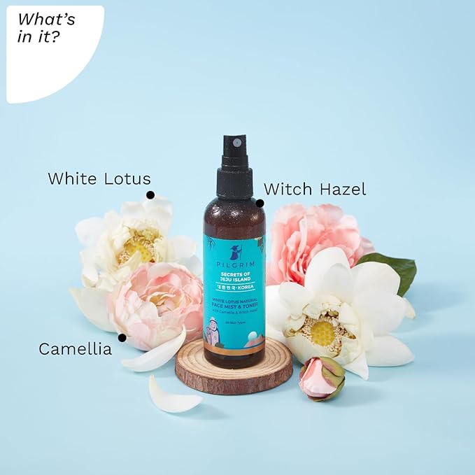 Pilgrim Korean Beauty White Lotus Refreshing Face Mist & Toner | Toner for glowing skin | Alcohol-Free Mist & toner for open pores Tightening | Korean skin care products | Women & Men | 100 ml