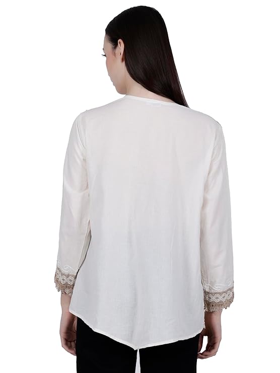 Hand Embroidered Bige Top/Full Sleeves Cotton Tunic/Summer Short Ethnic Chikan Kurti/Boho Short Ethnic Dress for Women