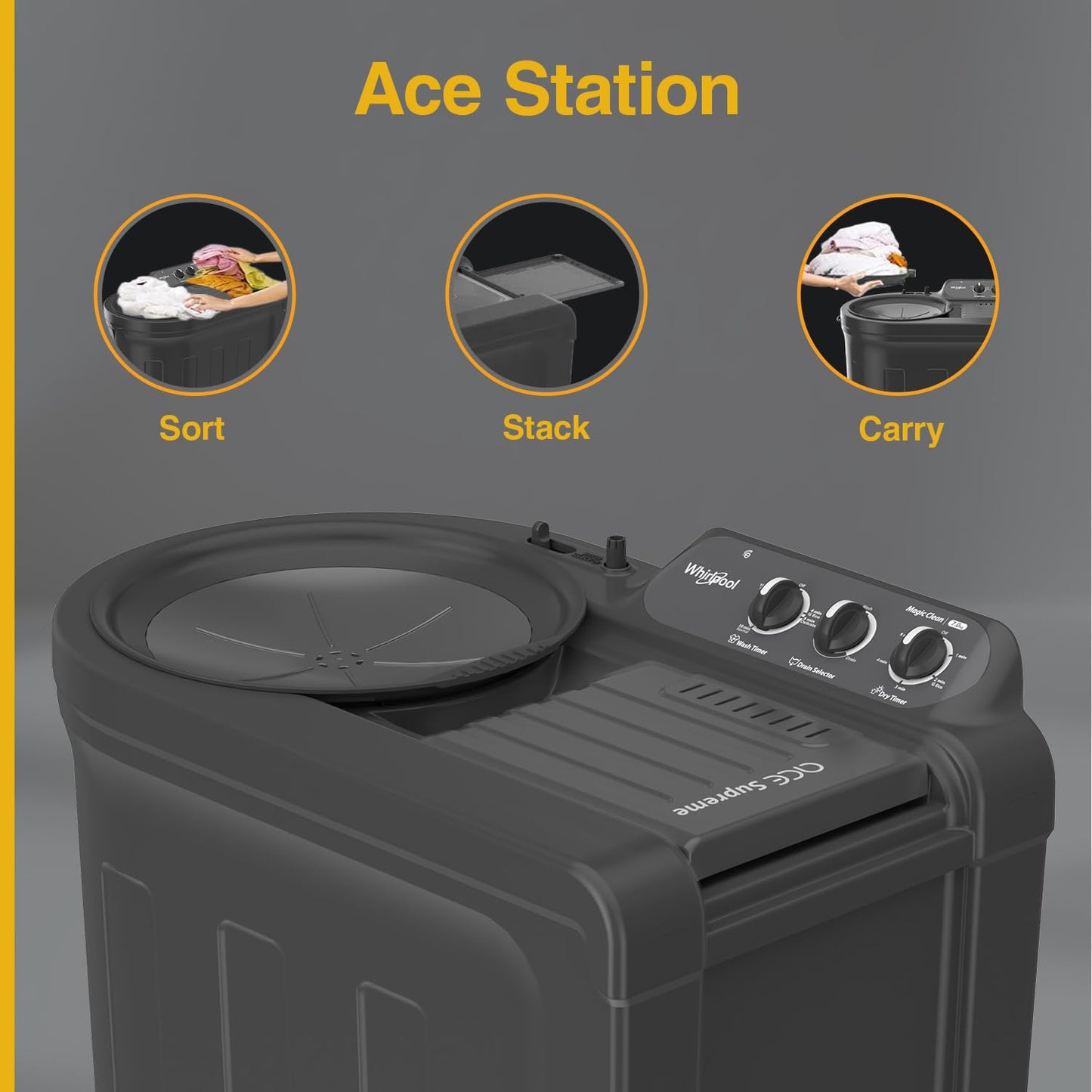 Whirlpool 7.0 Kg 5 Star MAGIC CLEAN Semi-Automatic Top Loading Washing Machine (MAGIC CLEAN RYL SRS 7.0 GREY DAZZLE (5YR), 4 Year Comprehensive Warranty, 1400 RPM Motor, 5 Year Motor Warranty)