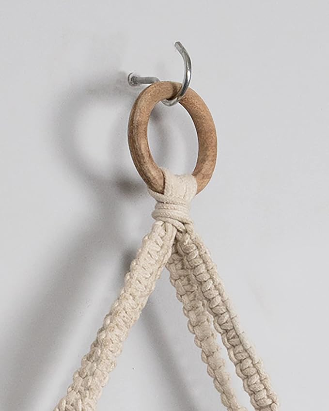Homesake Macrame Wall Hanging Shelf Woven Home Decor Wood Floating Storage Shelf Bohemian Handmade Cotton Rope,Living Room, Balcony, Garden, (71 L x 40 W), Beige