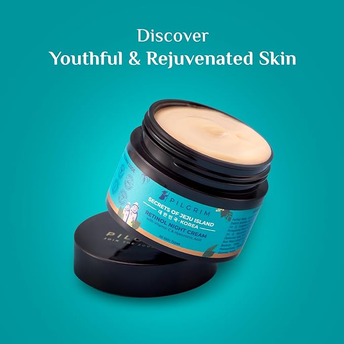 PILGRIM Korean Retinol Anti Aging Night Cream with Hyaluronic Acid & Vitamin C |Discover young, wrinkle-free & radiant skin| Anti aging cream for oily & dry skin| For Men & Women|Korean Skin Care|50gm