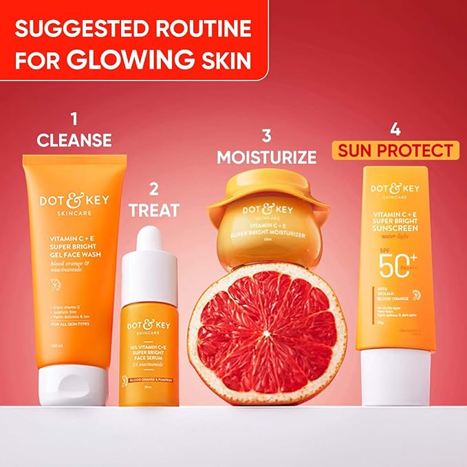 DOT & KEY Vitamin C + E Super Bright Sunscreen Spf 50 |Water-Light,UVA/UVB & Blue Light Protection|For Even Toned & Glowing Skin|With Liquid Spf 50+++| No White Cast| For All Skin Types| 80G,Pack Of 1