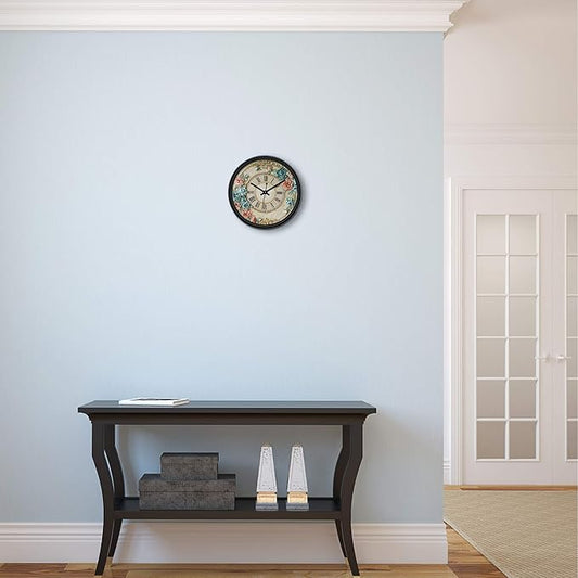 Solimo 12-Inch Plastic&Glass Analog Wall Clock-Victorian Bliss(Silent Movement),Black