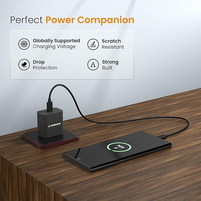 Ambrane 20W Type C Mobile Charger Adapter, Fast Charging for Android, iPhone 16/15/14/13/12/11/X (Pro,/Plus/Max Series), Samsung, Google Pixel & Oppo,Vivo Other Type C Enabled Devices, (M20,Black)