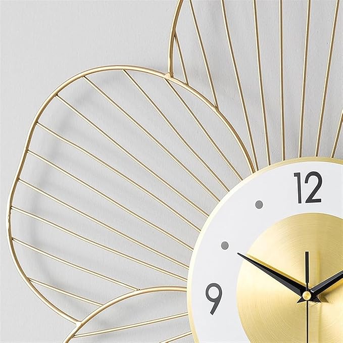 RIZIK STORE™ White Gold Handmade Metal Wall Clock – Wire Design, Silent Ticking, Decorative Wall Hanging Clock for Bedroom, Living Room, Dining Room, and Hallway (53x53cm) (Design 1)