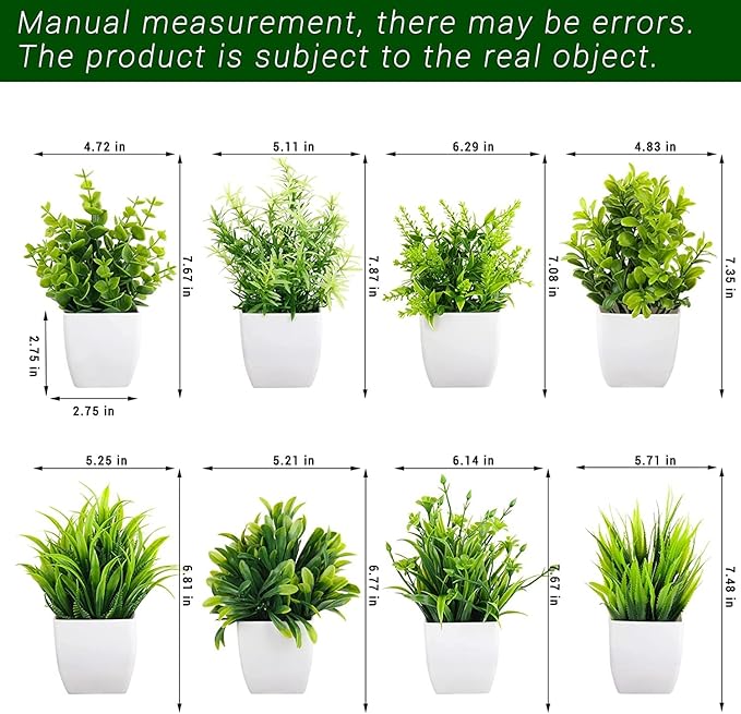 Dekorly Artificial Potted Plants, 8 Pack Artificial Plastic Eucalyptus Plants Small Indoor Potted Houseplants, Small Faux Plants for Home Decor Bathroom Office Farmhouse (Set 0F 8)