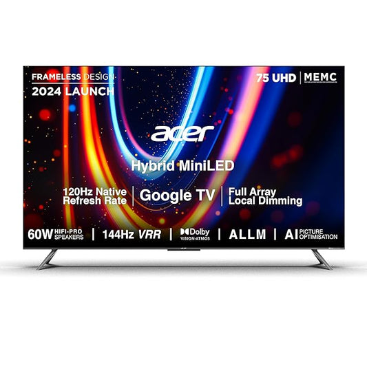 Acer 189 cm (75 inches) M Series 4K Ultra HD Smart QLED Mini LED Google TV AR75UDMGR2885AT (Black)
